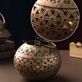 Handcrafted Round Metal Candle Holder – Antique Brass Finish